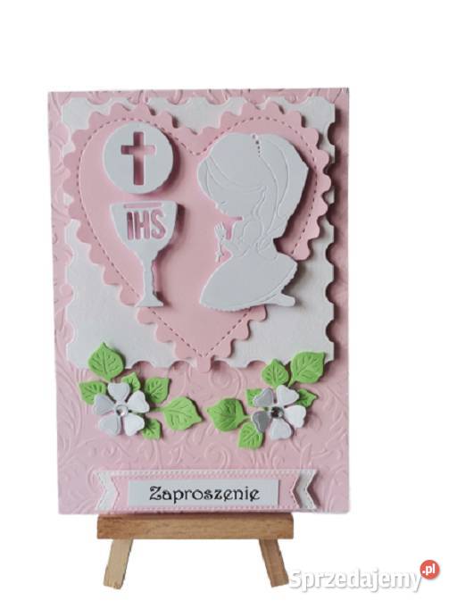 ZAPROSZENIA KOMUNIA DZIEWCZYNKA KLĘCZĄCA KIELICH