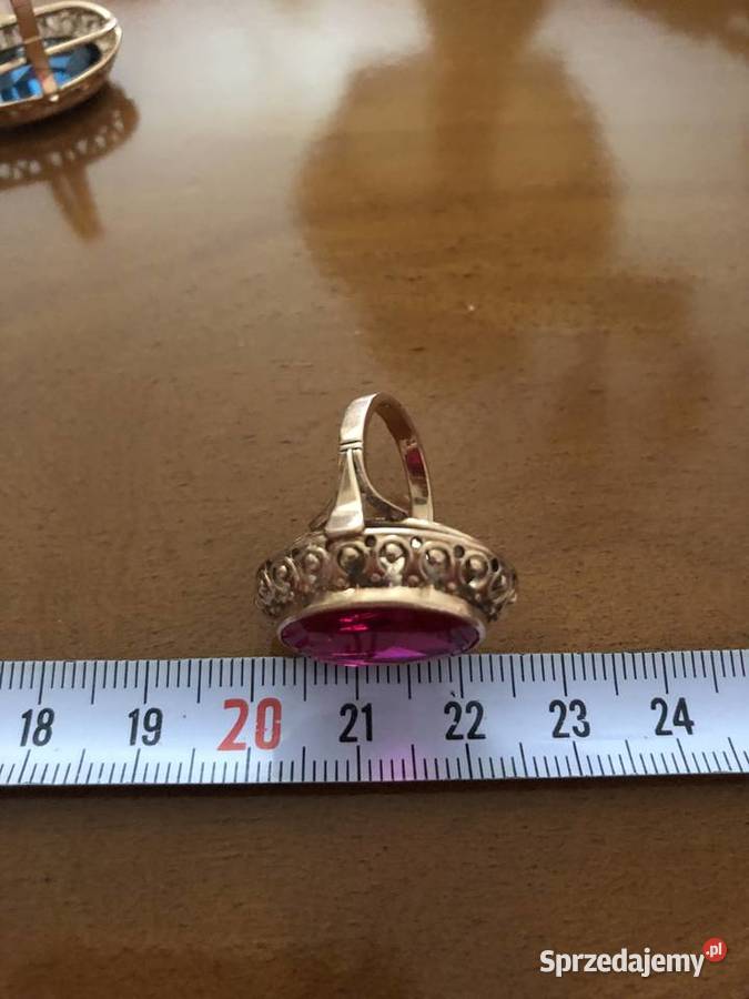 Stary złoty 583 pierścionek z rubinem Rękodzieło Tarnowo Podgórne
