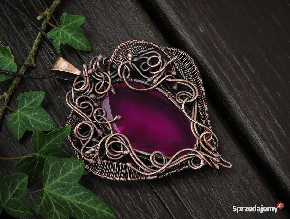 Unikatowy wisior różowy agat rękodzieło małopolskie Kraków