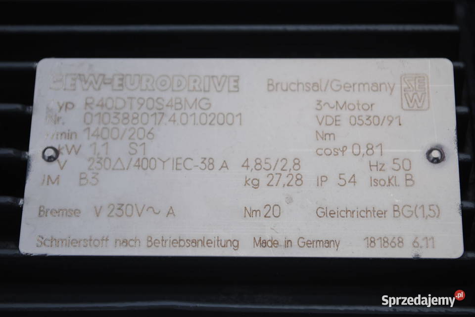 Motoreduktor 11kw 206obrmin z hamulcem SEW lubuskie Kargowa