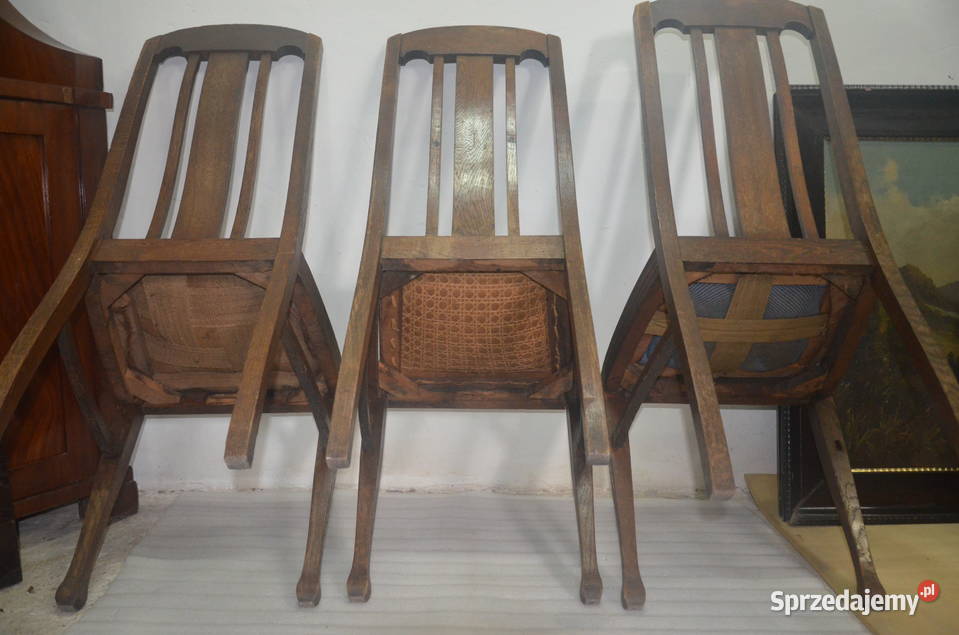 3 dawne krzesła dębowe Secesja