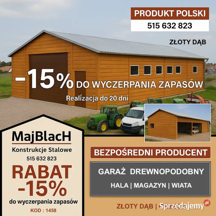 A129Brązowy Garaż Blaszany Dwuspadowy Złoty Dąb samodzielny Płock