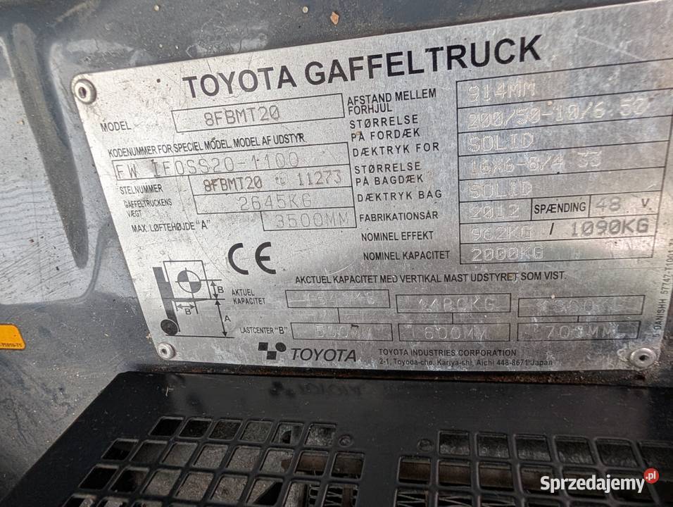 Wózek widlowy elektryczny TOYOTA 8FBMT20 Łomża
