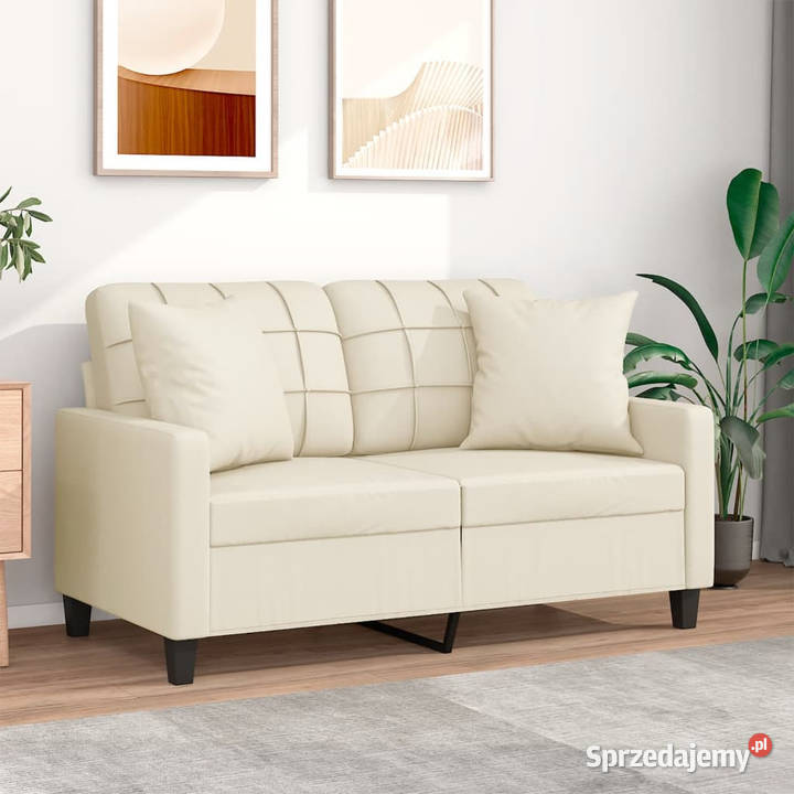 2osobowa sofa z poduszkami kremowa 120 sztuczna Warszawa sprzedam