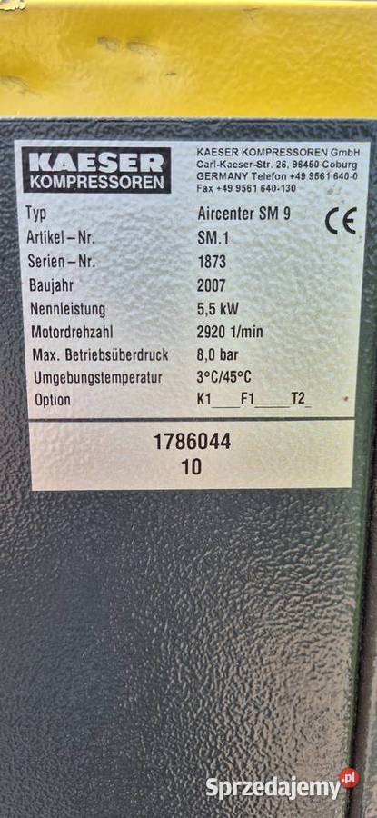 Sprężarka śrubowa Kaeser SM9 Aircenter 55kW 8 Produkcja Jelcz-Laskowice