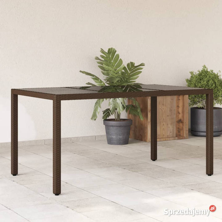 Stół ogrodowy ze szklanym blatem brąz 150x90x75 Warszawa