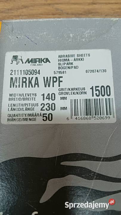 Papier ścierny wodny Mirka 230x140 50 P1500 Pozostałe Bale sprzedam