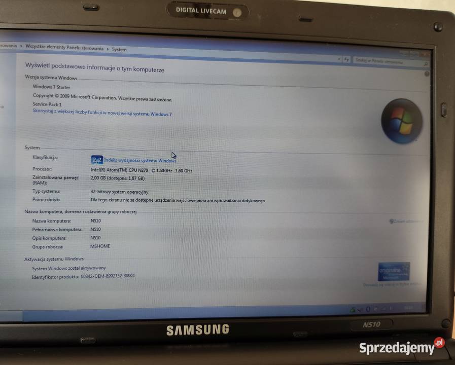 Netbook Samsung N510 2GB