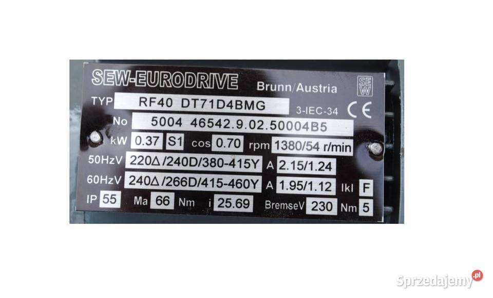 Motoreduktor kołnierzowy 037kw 54obr z hamulcem Kargowa