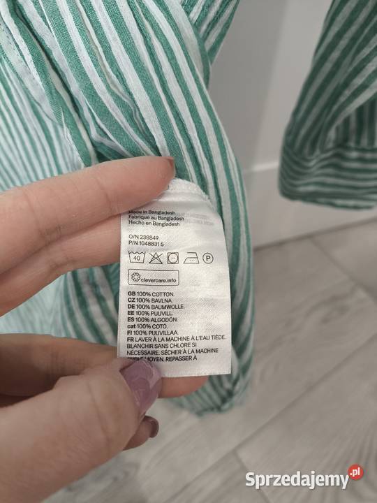 Koszula w paski wiosenna marynarska HM zielona długi Poznań