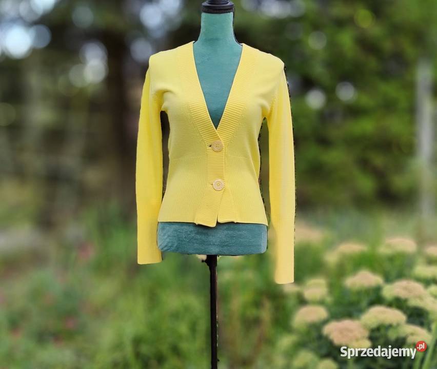 Żółty sweter kardigan M 38 duże guziki kaszmir Swetry i golfy Szczecin