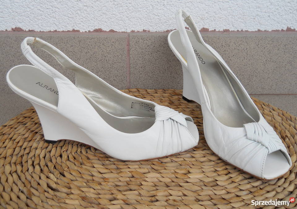ALFANI 100 Skóra Piękne Sandały Koturn Białe Łęczna sprzedam
