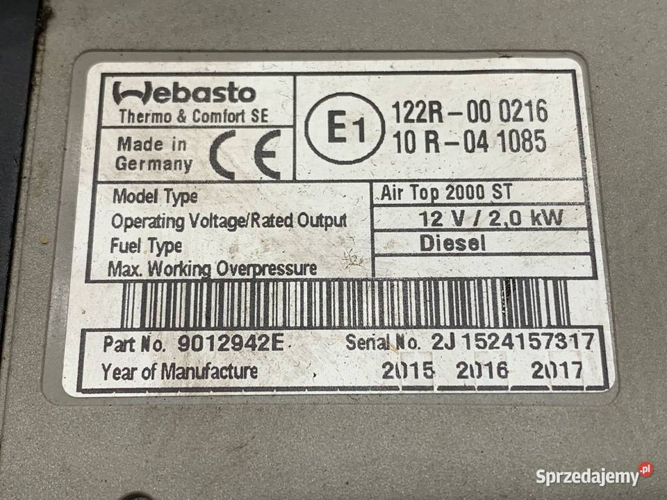 WEBASTO RENAULT MASTER III AIRTOP2000ST Bus 23 Ogrzewanie postojowe podkarpackie