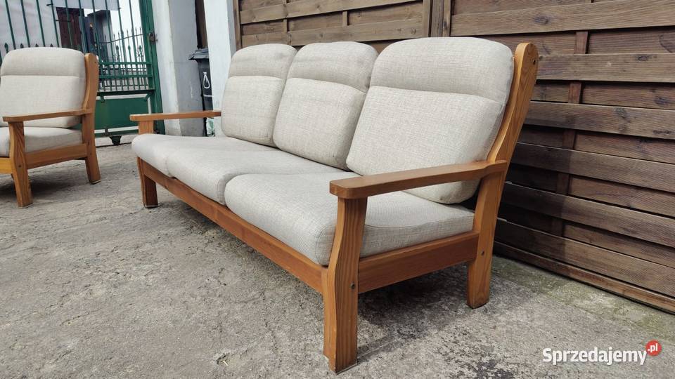 Komplet kanapa fotel drewno sosnowe lata 80 mazowieckie Warszawa