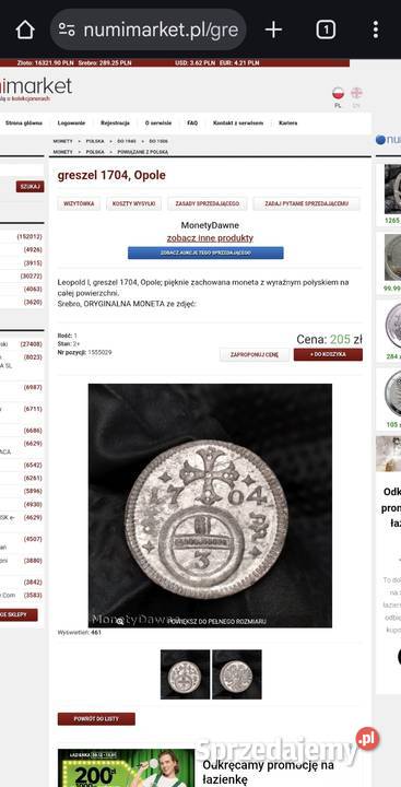 3 fenigi śląskie 1704 Leopold I srebro Numizmatyka Numizmatyka pomorskie Wejherowo