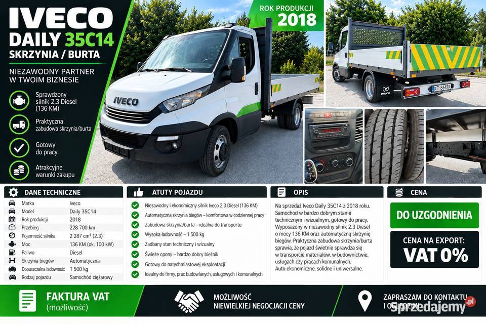 Iveco Daily 35C14 z 2018 roku Tarnów