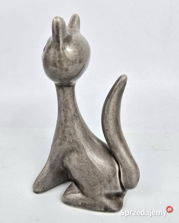 Kot midcentury modern ceramika Faianta mazowieckie Bronisze