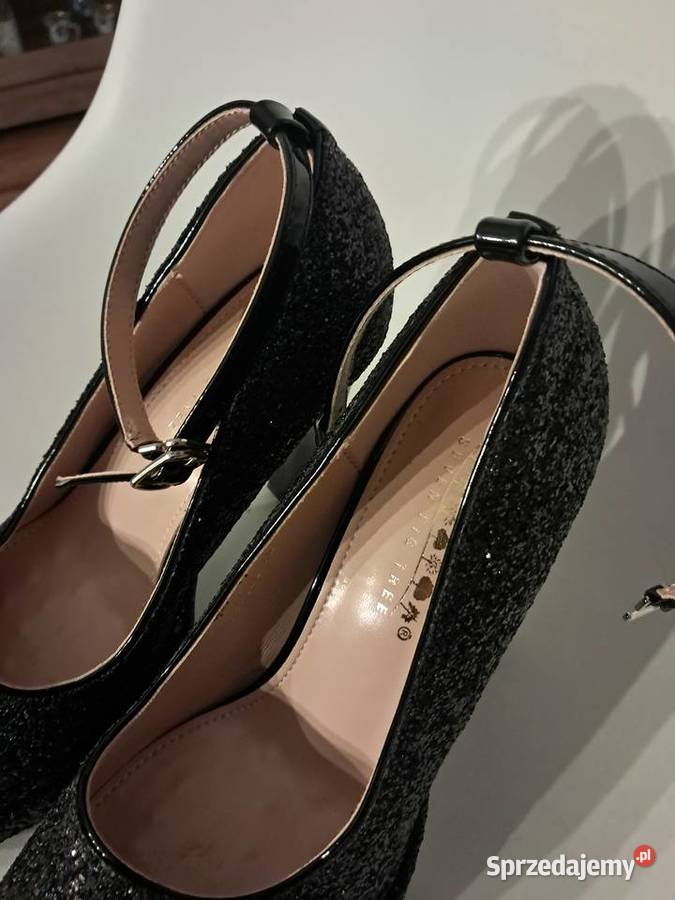 nowe czarne buty brokatowe rozmiar 38 wysokość Sandomierz sprzedam