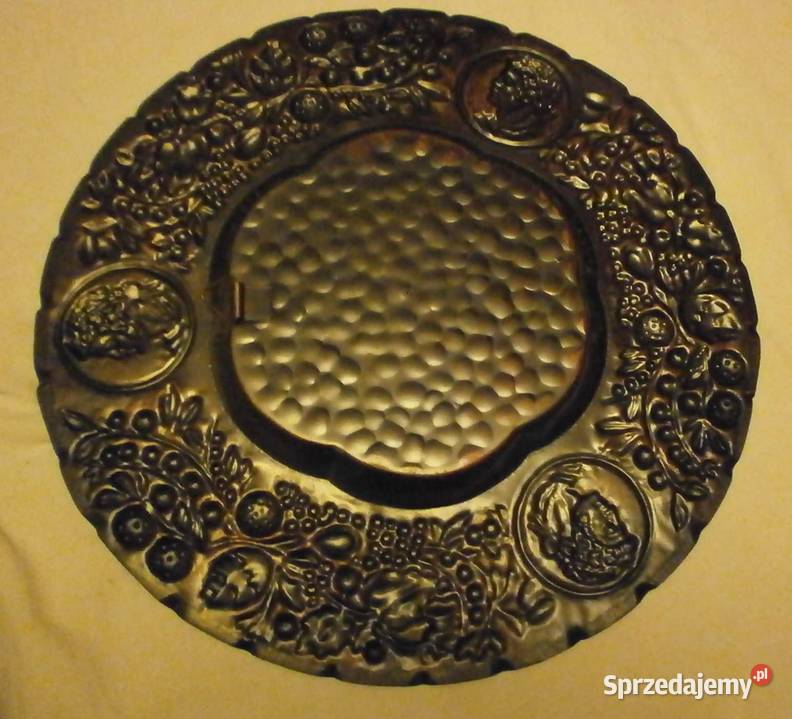 Stary Metalowy Ozdoby TalerzTaca metaloplastyka Kraków