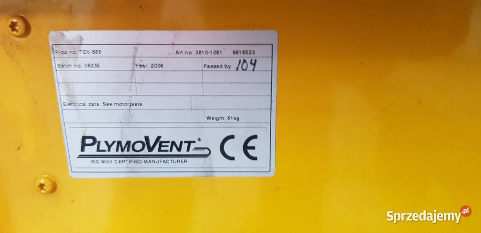 Wentylator do trocin PlymoVent pomorskie Wejherowo