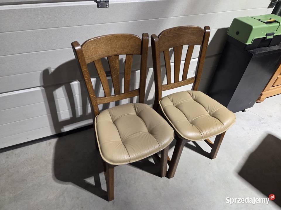 Masywne dębowe krzesła siedziska skóra