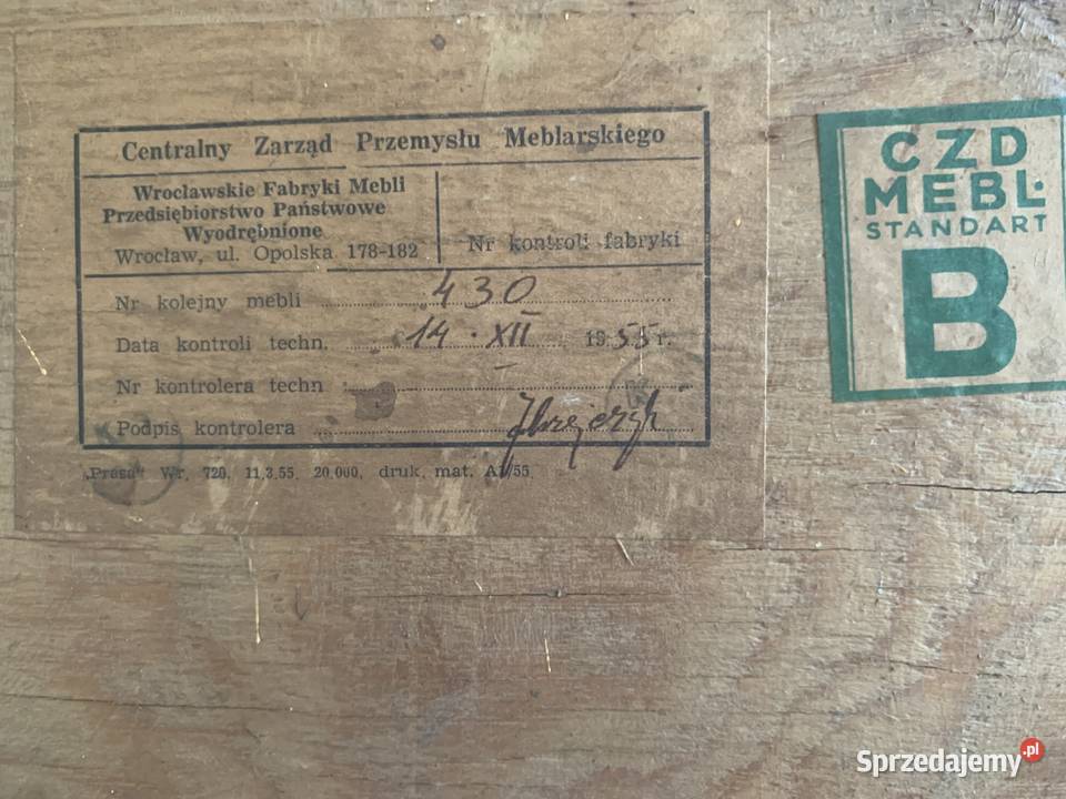 Szafa PRL 1955 Centralny Zarząd Przemysłu 180cm Katowice