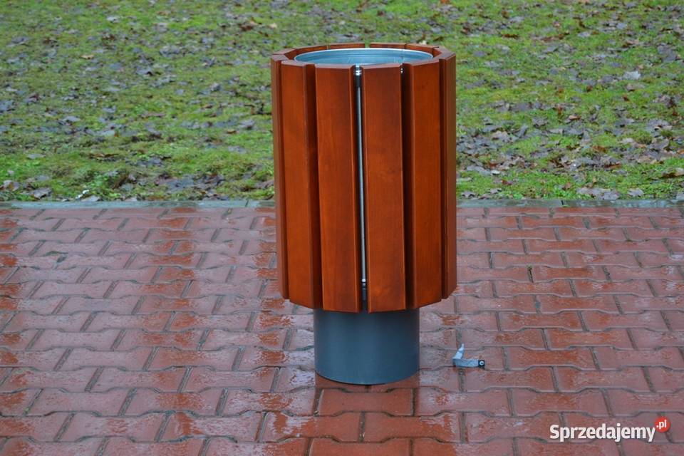 Kosz na śmieci miejski okrągły stalowy parkowy Gniezno