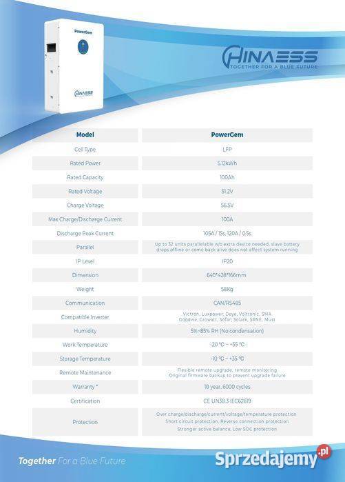 Magazyn energii LiFePO4 LV HinaESS Powergem 512 Instalacje