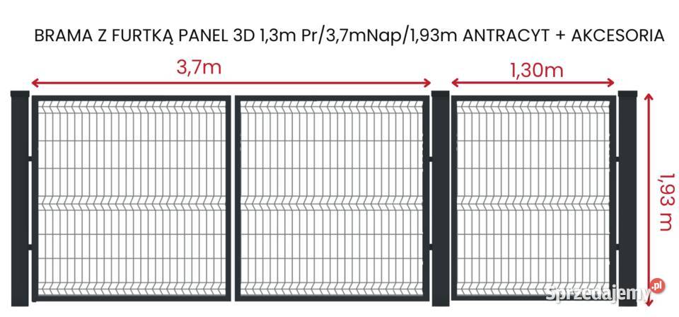 Brama z furtką Panel 3D 13m37m193m Antracyt