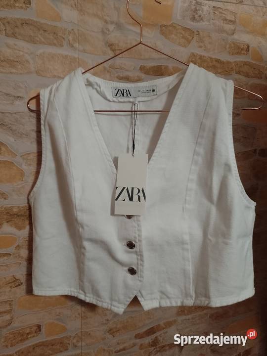 40L ZARA Biała dżinsowa kamizelka z Madrytu Kraków