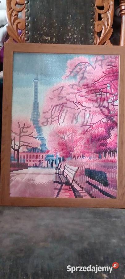 4434 stary plakat haft diamentow Wieża Eiffla w różowy Poznań
