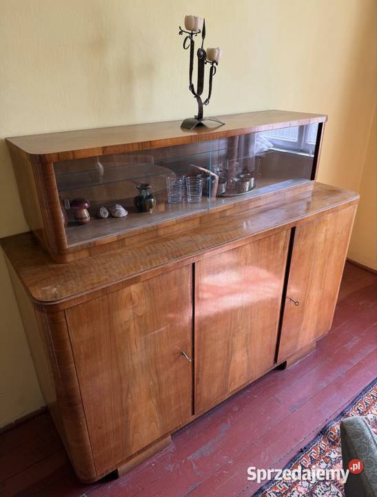 Mebel PRL Art Deco Stylowa komoda z przeszklonym Jedlicze