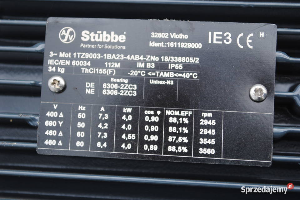 Silnik elektryczny 4kw 2945obrmin Stubbe lubuskie Kargowa