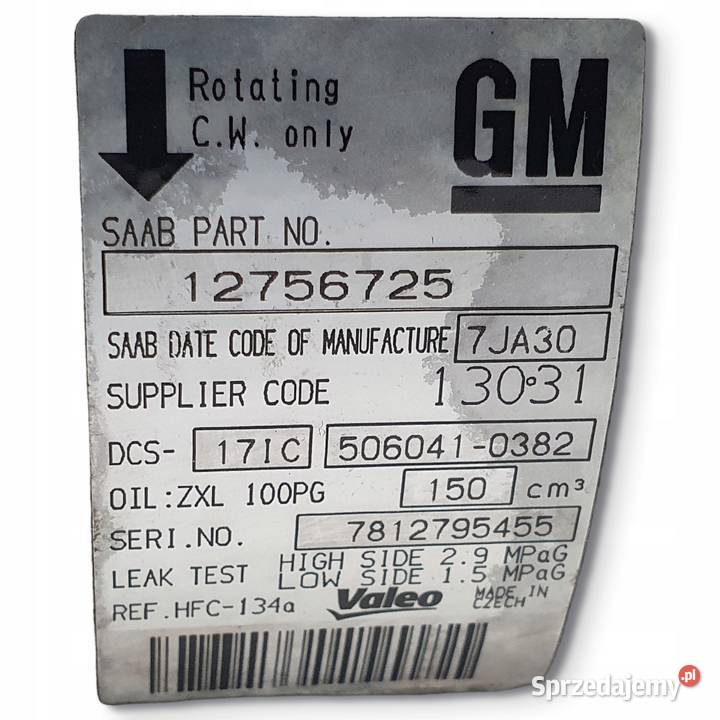 SPRĘŻARKA KLIMATYZACJI Saab 95 95 19 TiD Chełm