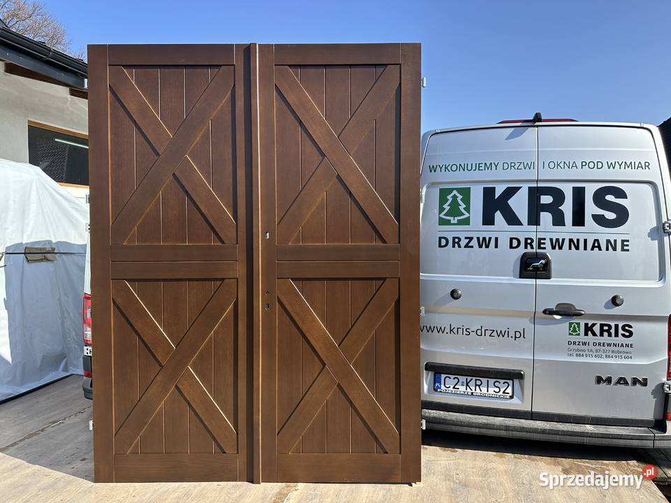 Drzwi zewnętrzne drewniane RĘKI brama garażowa Grzybno