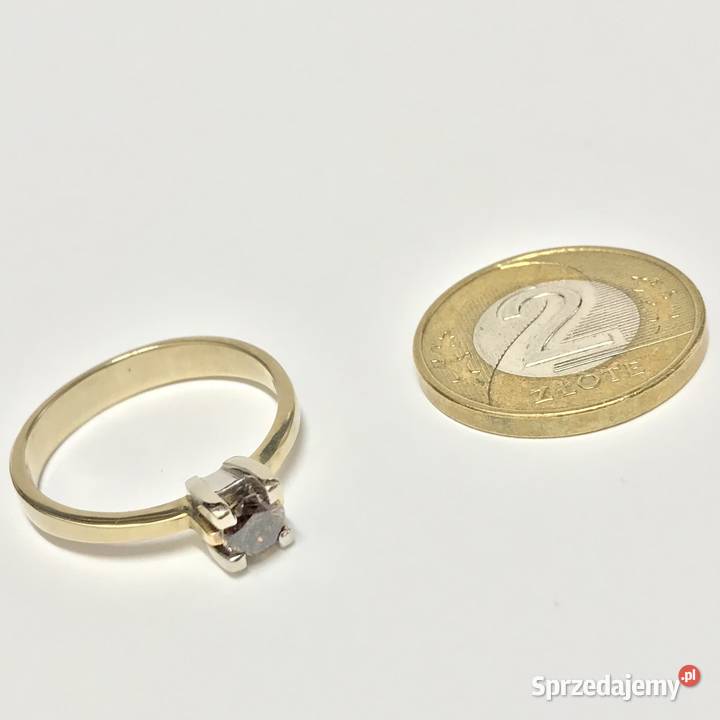 Złoty PIERŚCIONEK 585 14K brązowy DIAMENT 04ct Warszawa