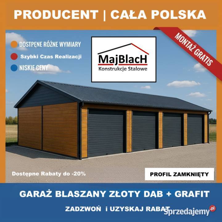 Garaż Blaszany ZŁOTY DĄB Drewnopodobny Hala wielkopolskie