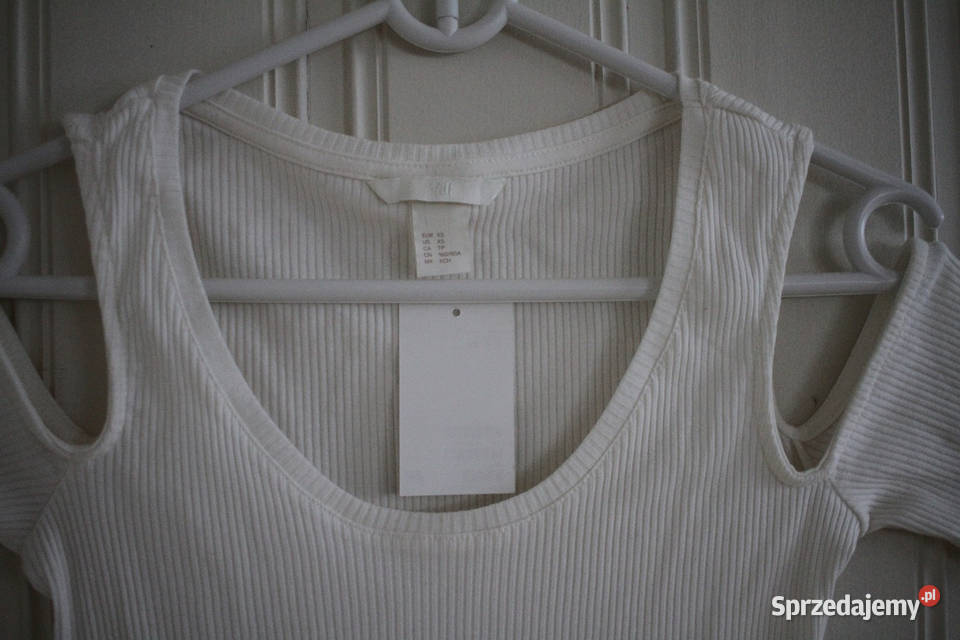 biały top HM xs 34 cold shoulder odkryte ramiona H&M Inowrocław