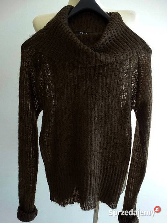 Sweter z Golfem Czekoladowy z Moherem Mgiełka Rozmiar 40(L) Łomża
