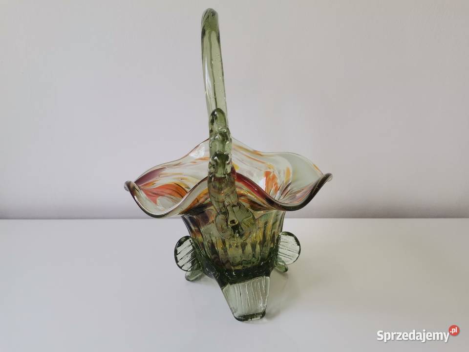 Stary wazon koszyk szkło kolorowe design PRL Porcelana i szkło
