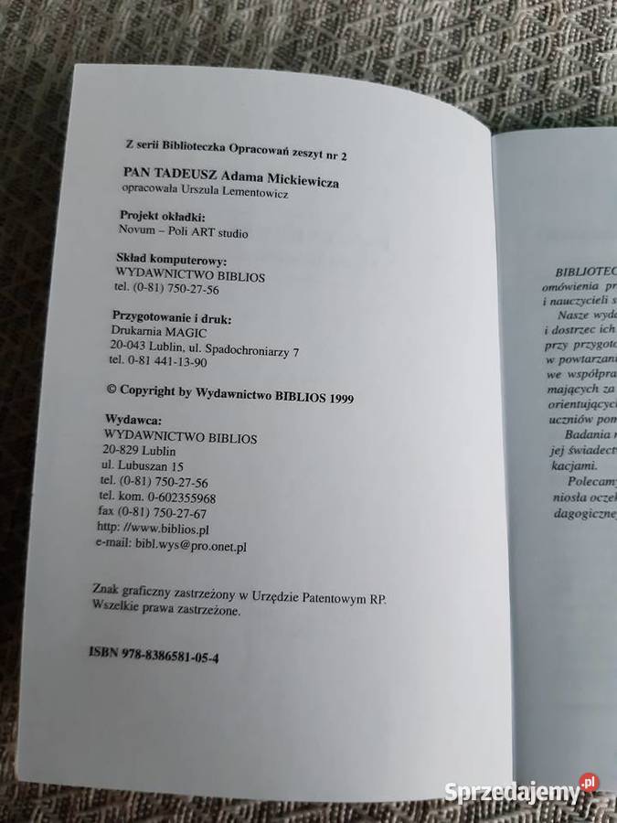 Pan Tadeusz opracowanie dolnośląskie Wrocław sprzedam