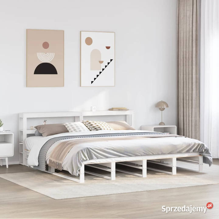 Łóżko bez materaca białe lite drewno sosnowe 219cm