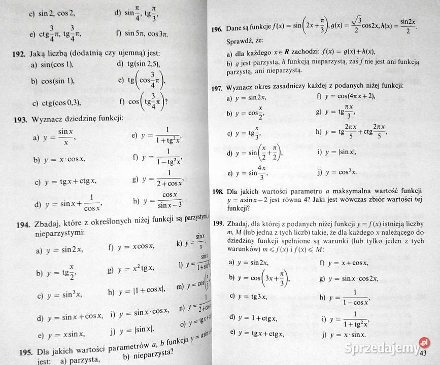 Zbiór zadań z matematykikl kl 34 LO Norbert sprzedam