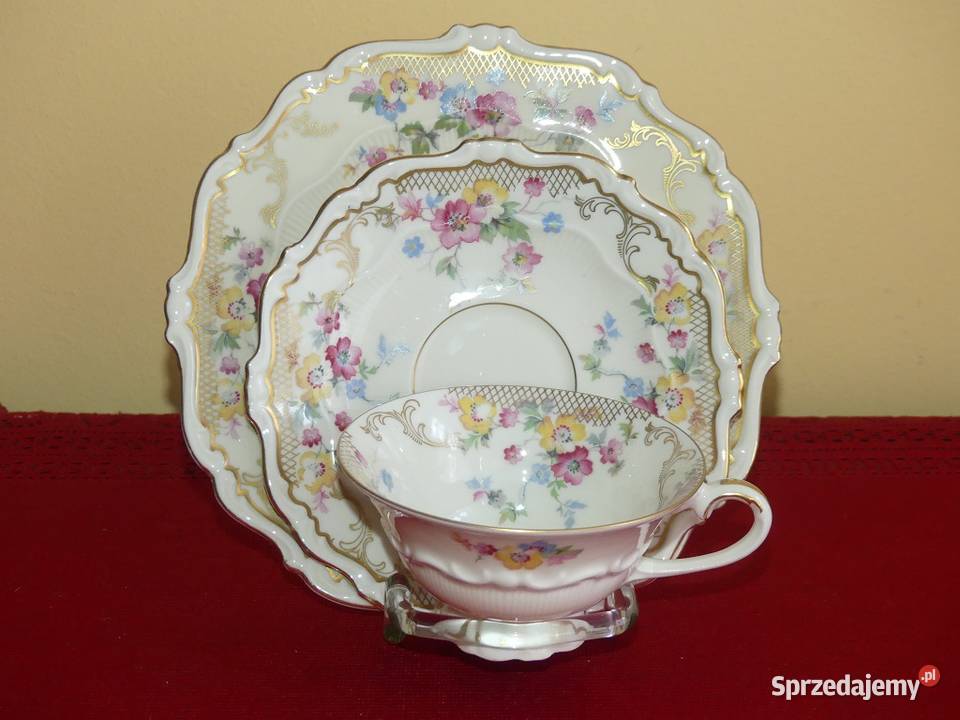 Komplet śniadaniowy Sorau Żary 1928 45 UNIKAT Porcelana i szkło