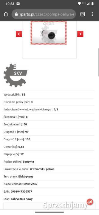 Pompka pompa paliwa vw audi skoda seat golf tt Układ paliwowy Franciszkowo sprzedam