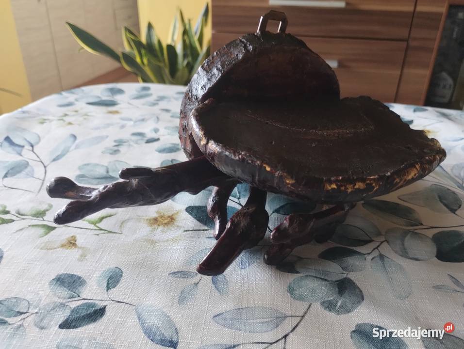 PRL półka hand made korzeń huba etykieta Łódź