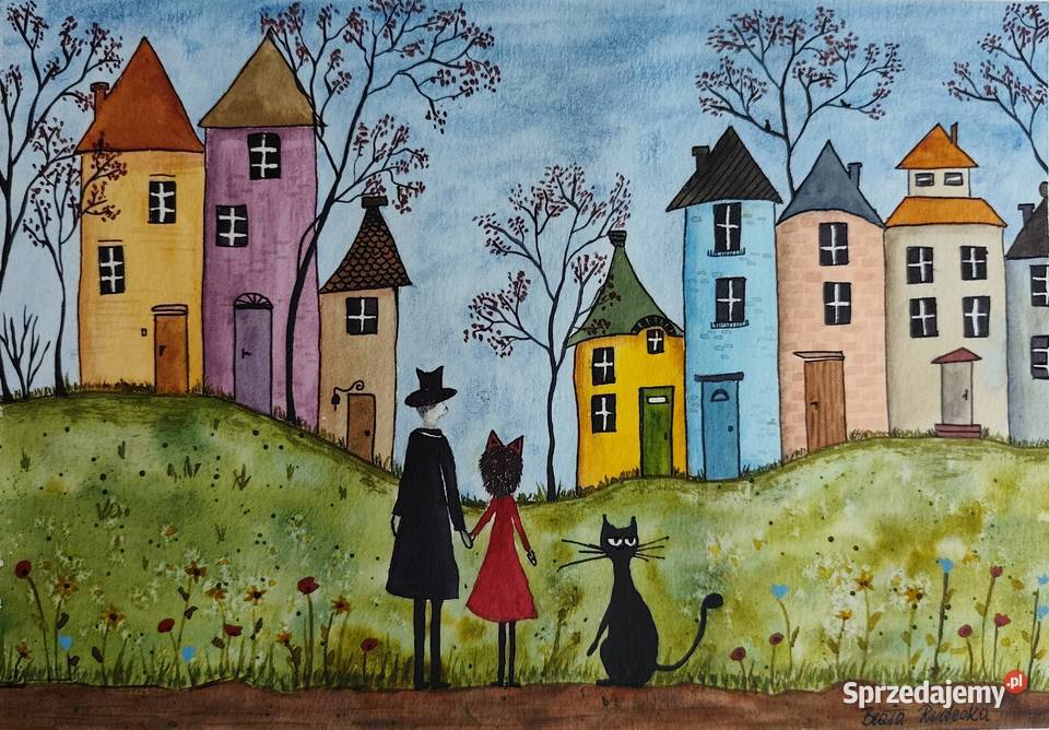 Akwarela Akwarelka Obraz pt Koci Świat Warszawa