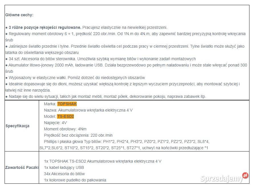 Wkrętak śrubokręt elektryczny 2000mAh LED 34