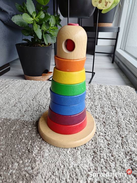 Wieża drewniana dzieci 7 krążków Montessori 12m+ Gdańsk sprzedam