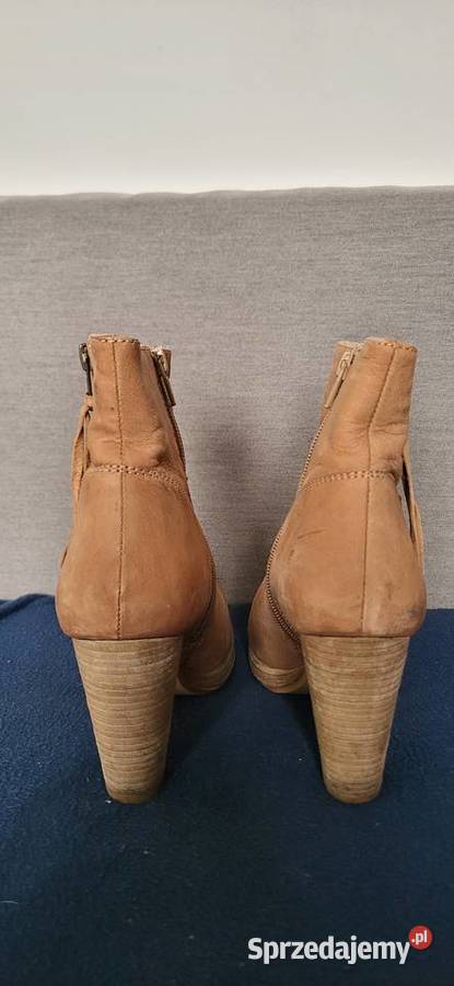 Brązowe botki RESERVED 37 skórzane botki na Kozaki Wojkowice Kościelne